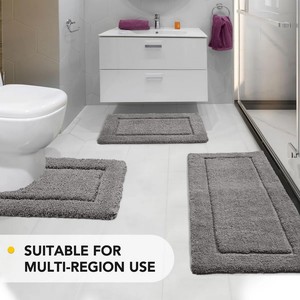 Tapis de bain moderne en chenille, rectangulaire, épais, tufté, antidérapant, avec dos en caoutchouc, gris, pour usage domestique - Product Image 5