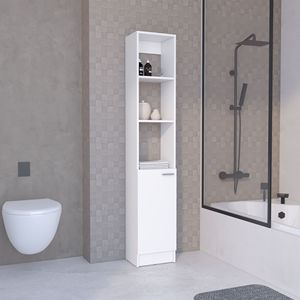 Armadio per biancheria a 1 anta con 6 ripiani, ripiani da bagno bianchi - Product Image 1