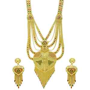 สร้อยคอทองเหลืองชุบทอง 14K18K24K ลายดอกไม้แบบรานีฮาร์ สร้อยคอยาวแบบดั้งเดิมสำหรับงานแต่งงานสไตล์ตุรกี ขายส่ง - Product Image 1