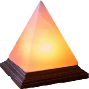 Lampe de sel en cristal d'Himalaya 100% naturel pur, en forme de pyramide, avec base en bois rose raffinée, emballée en bouteille et sachet. - Product Image 3