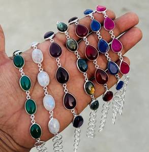 Pulsera para Mujer, Cristal Natural Multicolor, Hecha a Mano, con Cadena y Bisel, Joyería de Piedras Preciosas, Venta al Por Mayor - Product Image 1