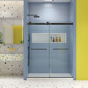 Porta doccia 6074 Bypass con sistema Soft Close 5/16 \ "vetro temperato e porta scorrevole con finitura nera opacizzato - Product Image 1