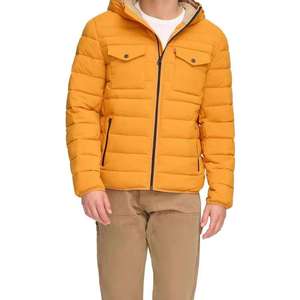 เสื้อแจ็คเก็ตพัฟเฟอร์มีฮู้ดสำหรับผู้ชาย WARPRO INDUSTRY สีเหลืองล้วน ปิดด้วยซิป กันลม สวมใส่สบายๆ ในฤดูใบไม้ร่วง ผลิตจากโพลีเอสเตอร์เคลือบบุใยสังเคราะห์ - Product Image 1