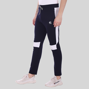 Pantalon de survêtement sport bleu quatre directions avec bande latérale, logo personnalisable, impression HD, délavage coloré, 100 % polyester, séchage rapide, tailles homme M/L/XL - Product Image 1
