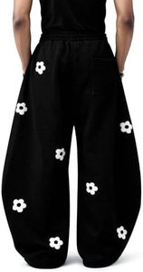 Baggy Wide Leg Sweatpants Flower Embroidery Casual Y2K Elastic Drawstring Lantern Barrel <b>Lounge</b> <b>Trouser</b> Pants - Product Image 2