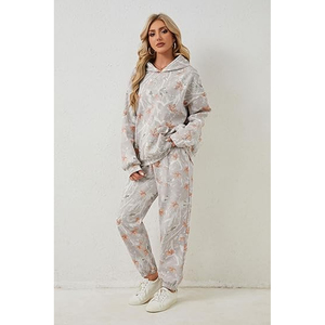 Ensemble sweat-shirt à capuche et pantalon de jogging pour femme, coupe ample décontractée, 2 pièces, en molleton extensible, pour toutes les saisons - Product Image 5