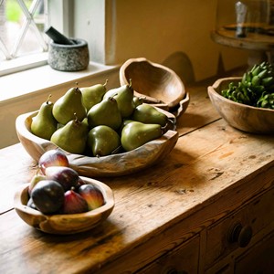 Handcrafted Teak <b>Wood</b> Bowls Twisted Rim Design <b>Rustic</b> Brown Wholesale - Product Image 1