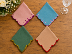 Pink <b>Linen</b> <b>Cloth</b> Napkin Embroidered Scalloped Edge Reusable Dinner <b>Table</b> Decor Wedding Banquet Dining - Product Image 5