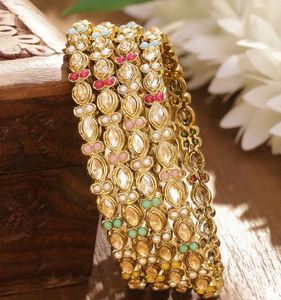 Women's Traditional Style Gold Plated Brass Bangles Set Imitation Pearl <b>Crystal</b> Rhinestone for Bridal Wedding Engagement Festive - Product Image 2
