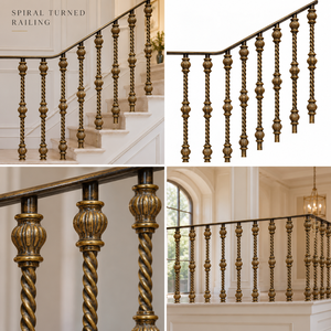 Rampe en bronze torsadée en spirale avec balustres torsadés pour escaliers et balcons, main courante et balustrade métalliques - Product Image 5