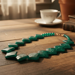 Premium Quality Handmade Emerald Square Beads <b>Statement</b> <b>Necklace</b> for Women Ethnic Fashion Jewelry Design - Product Image 5