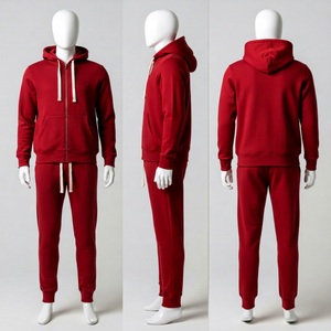 mens red tracksuit full zip <b>hooded</b> <b>jacket</b> and cuffed jogger pants set casual <b>fleece</b> activewear winter two piece gym sports - Product Image 6