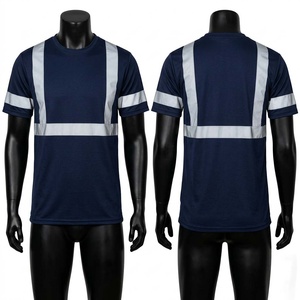 เสื้อยืดทำงานพรีเมียม 180 GSM โพลีเอสเตอร์ สีกรมท่า แถบสะท้อนแสง ปักโลโก้ด้วยความร้อน เสื้อผ้าทำงานแบบมองเห็นได้ชัดเจน - Product Image 1