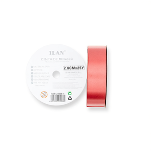 Ruban cadeau ILAN 2,8 cm x 25 m en satin rouge pour emballage - Product Image 1