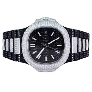 นาฬิกาดำน้ำดิจิตอลสแตนเลสสตีลสีดำขาว ขนาด 41 มม. ปรับแต่งได้เต็มที่ ประดับเพชรโมอิสซาไนต์และเพชรแล็บโกรน สไตล์ฮิปฮอป คลาสสิก หรูหรา สำหรับทั้งชายและหญิง - Product Image 1