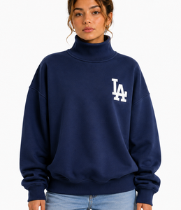 Sweat-shirt polaire à col roulé pour femme, écologique, respirant, coupe oversize, décontracté, manches courtes, longueur courte, logo avant, confortable - Product Image 1