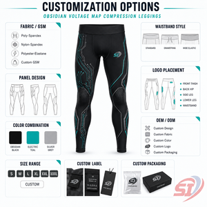 Custom <b>Men</b>’s Compression <b>Leggings</b> Full Length Running <b>Gym</b> Tights Quick Dry Breathable Custom Logo OEM Wholesale Obsidian Voltage - Product Image 3