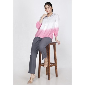Pantalon élégant en coton slub coupe ample et confortable, style bootcut, avec deux poches latérales et taille élastique pour femmes et jeunes filles - Product Image 5