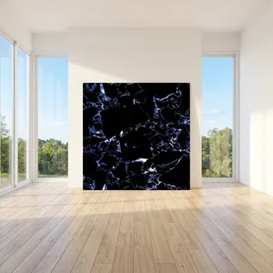 Baldosa de Porcelana Moderna con Patrón de Mármol Negro y Azul, Acabado Brillante, Textura de Piedra Pulida, ISHA CERACHEM, 600x1200mm, Grosor de 8.5-9.5mm - Product Image 1