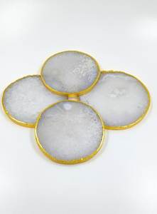 Posavasos de Ágata Blanca con Borde Dorado, Rebanada de Geoda Natural, Vajilla de Lujo, Regalo de Inauguración de Casa, Decoración Espiritual para el Hogar, Cristal con Borde Dorado - Product Image 5