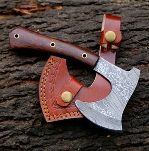 Hacha de Acero de Damasco Forjada a Mano con Espiga Completa, Tomahawk con Mango de Palisandro Barba, Hacha para Trabajos de Madera y Corte - Product Image 2