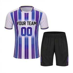 Conjunto de Uniforme de Fútbol Personalizado para Hombre, Camiseta de Manga Corta a Rayas Transpirable de Poliéster con Pantalones Cortos Negros de Cintura Elástica para Todas las Temporadas - Product Image 4