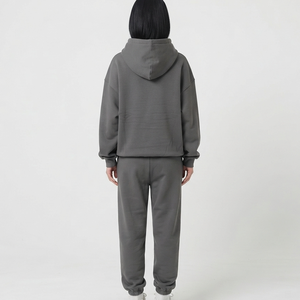 OEM Manufacturer <b>Women's</b> Gray Hooded Sweatshirt & Sweatpants Set Casual Loose Fit Full Sleeve Letter Print Fleece <b>2</b> <b>Piece</b> <b>Outfit</b> - Product Image 3