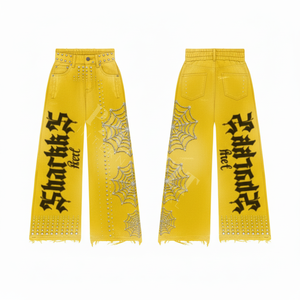 Pantalon droit ample pour homme, de haute qualité, style vintage délavé, orné de strass et cristaux, pour le streetwear et la mode urbaine - Product Image 5