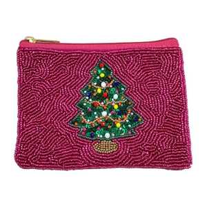 Beaded Star Cosmetic Bag Small Zipper Closure Elegant Portable Makeup Pouch Blue Silver Pattern Beaded Design - Product Image 5