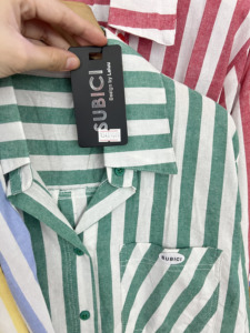 SUBICI 1341009 Camisa de Manga Larga a Rayas para Mujer, con Bolsillo en el Pecho, Etiqueta con Logotipo, Corte Medio, Blusa Casual, Mezcla de Algodón, con Botones - Product Image 4