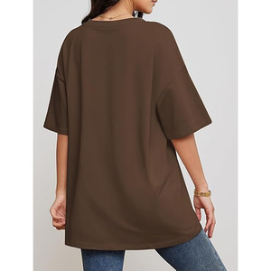 Women V Neck Oversized Solid Color Short Sleeve T-Shirt Loose Fit Casual Style Spring Summer Cotton Jersey <b>Top</b> - Product Image 2