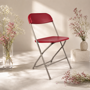 Chaise pliante en plastique durable, légère et confortable, de couleur rouge bordeaux, pour repas en plein air, parc, villa - Product Image 1