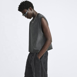 100% Cotton Pigment Wash <b>Tank</b> <b>Top</b> Custom Breathable Men's Sleeveless O-Neck <b>Tank</b> <b>Top</b> Regular Fit Solid Color - Product Image 6