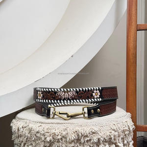 Correa de hombro de cuero genuino con broches de latón antiguo Whipstitch Daisy Flower 1,5" - Product Image 5