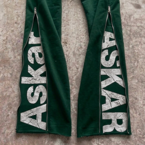 Askar Men's Green Sweatpants Elastic Waist Zipper Side Letter Crack Print Casual Breathable Lightweight Polyester Summer Style - Product Image 2