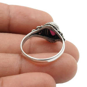 Oval Shaped <b>Garnet</b> Gemstone <b>Ring</b> In Bezel Setting Solid 925 Sterling <b>Silver</b> Vintage Design Bohemian Jewelry For Women & Girls - Product Image 4