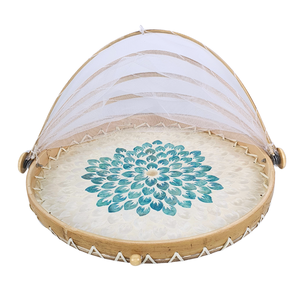 กรอบไม้ไผ่พับได้ทำด้วยมือเป็นมิตรต่อสิ่งแวดล้อม MDF capiz แบบฝังดอกไม้สีฟ้ามีฝาปิดสำหรับใช้ในห้องครัว - Product Image 2