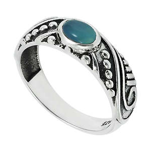 แหวนเงินแท้ 925 ประดับพลอยทำมือ สำหรับงานแต่งงานหรืองานปาร์ตี้ สไตล์คลาสสิก ขายส่งจำนวนมาก เครื่องประดับโบโฮ ประดับด้วยบลูแคลซิโดนี - Product Image 1