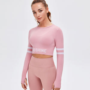 Vêtements de fitness pour femmes, hauts de yoga sans couture, couleurs unies, manches longues, crop tops de sport, ensembles de yoga respirants et à séchage rapide - Product Image 4