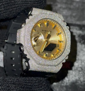 Iced Out Style <b>Watch</b> Gold Dial Diamond Look Bling Analog Digital Luxury Sport Waterproof Mens <b>Watch</b> - Product Image 3