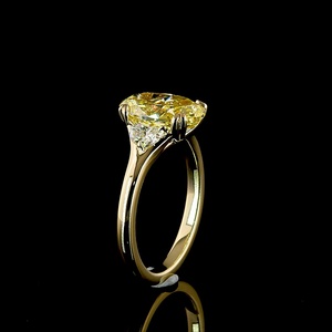 Brilliant 3 CT Oval Cut Lab Grown Yellow Diamond IGI Certified Three Stone Design 14k Solid Yellow Gold Minimalist Women's Ring - Product Image 2