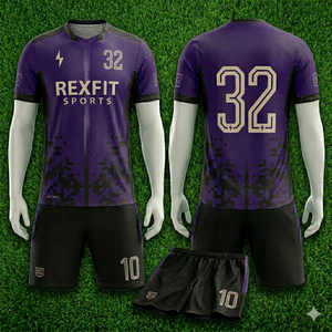 High Quality Men’s Soccer Kit REXFIT SPORTS Jersey with Shorts Digital Pattern <b>Athletic</b> Match Uniform OEM Custom Supply Uniform - Product Image 2