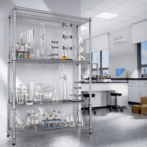 MZG Wholesale Hospital Pharmacy Chemical Laboratory Height Adjustable Large 4 Tier Chrome Finish <b>Wire</b> Storage Rack - Product Image 2
