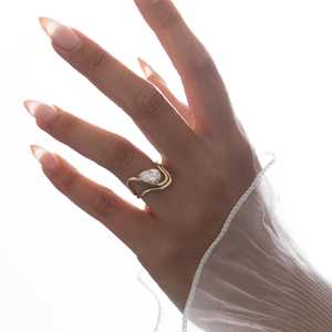 Diamond Curved Engagement <b>Ring</b> Wholesale Custom 14k 18K Solid Gold Modern Pear Cut Lab Grown <b>Wave</b> Bypass Solitaire Wedding Bands - Product Image 6