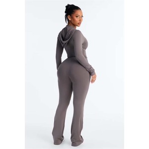 Mono verde con capucha para mujer, manga larga, cintura alta, largo completo, informal, elástico, de spandex y poliéster, de una pieza - Product Image 3