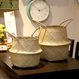 Woven Seagrass Belly <b>Basket</b> for Storage Plant Pot <b>Laundry</b> and Grocery <b>Basket</b> with Handle Wholesale Export from Vietnam Factory - Product Image 2