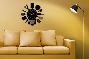 Custom Name Spoon Fork <b>Design</b> <b>Wall</b> <b>Clock</b> Ideal For Kitchen And Dining Area Enhances Fun And Modern Interior Look From India - Product Image 2