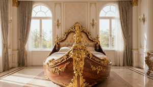 Letto a Forma di <span class=keywords><strong>Galeone</strong></span> Reale di Lusso con Cornice in Legno Intagliato e Finiture Dorate per Villa e Hotel - Product Image 2