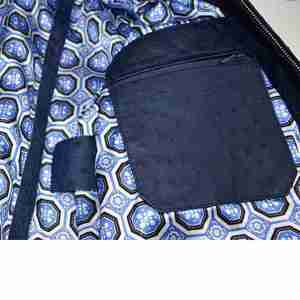 Men's Blue PU Bomber Jacket Embossed Pattern Zipper Closure Turn-<b>down</b> Collar Casual Autumn Style Regular Fit - Product Image 6