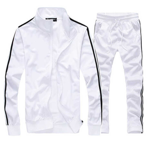 Survêtement blanc pour homme, manches longues, col montant, fermeture éclair, style sportif, respirant, léger, polyester, couleur unie - Product Image 1